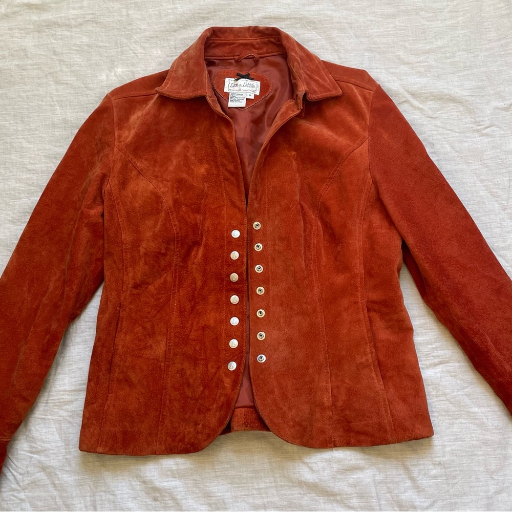 Live A Little burnt orange coat %100 leather shell